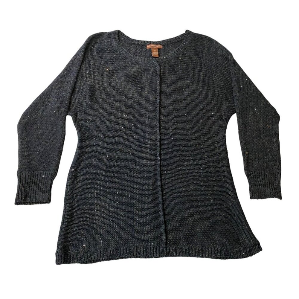 Holly Robinson Peete Open front Cardigan Sweater Black Sequin Knit 1X